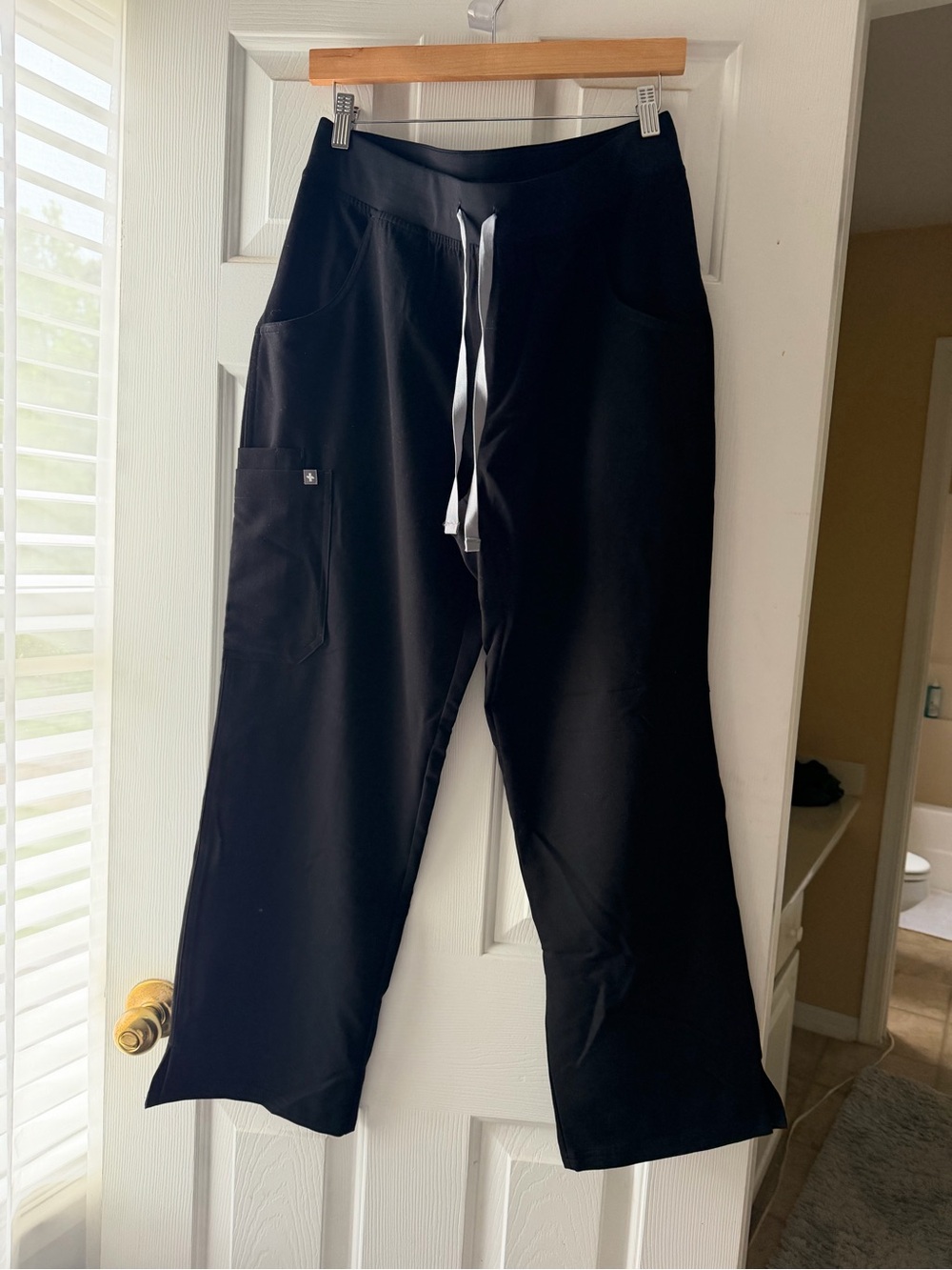 Figs Black Track Pants with White Drawstring